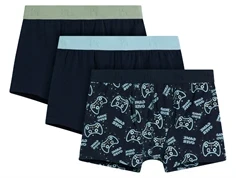 3-pak boxershorts fra Name It i dark sapphire med gamerprint og ensfarvede varianter